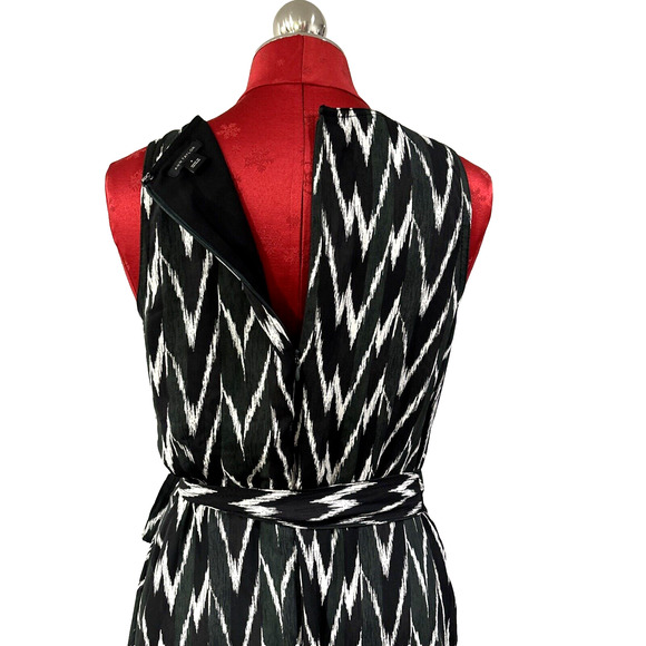 Ann Taylor Sleeveless Green Black Faux Wrap Dress Lined Size 6 Geometric Print - Picture 6 of 10